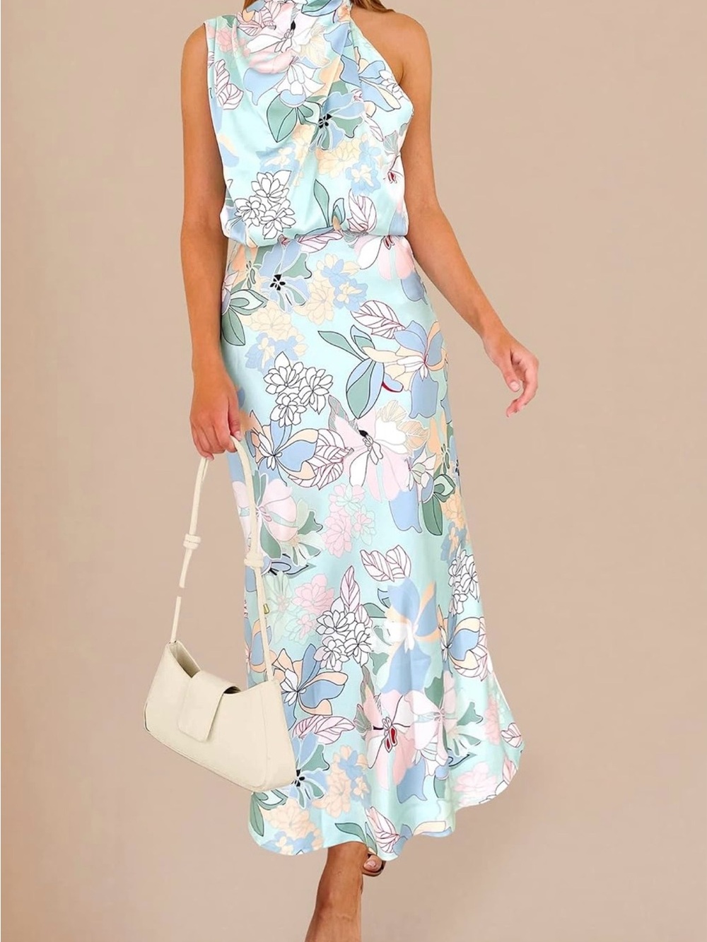 PrettyGarden Pastel Satin Mock Neck Maxi Cocktail Dress
